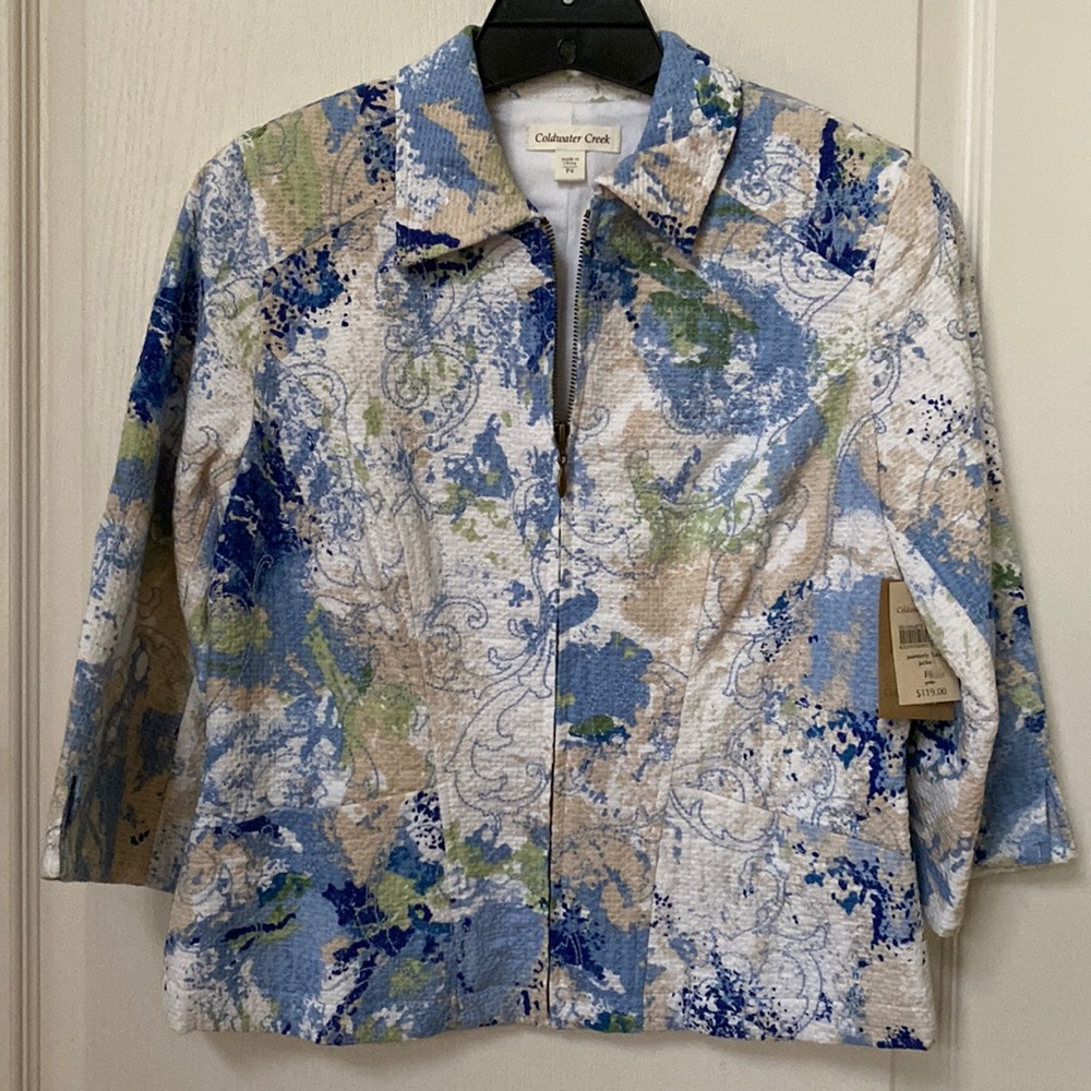 3/4 sleeve zip front painterly jacket